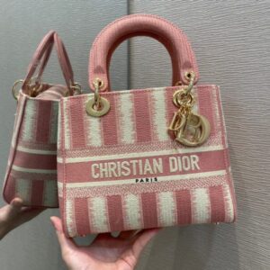 Dior Lady D-Lite Like Auth Women's Handbag Pink 24cm