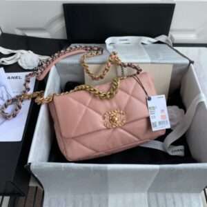 Chanel C19 Like Auth Handbags Pink Smooth Leather Mix Handle 26cm