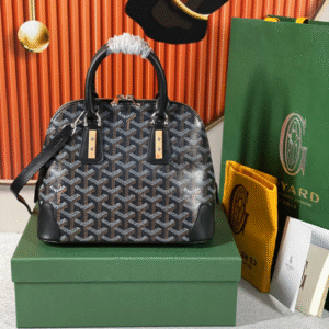 Goyard Alma Vedome Black Replica Handbag With Fabric Wrapped Leather Strap 24cm