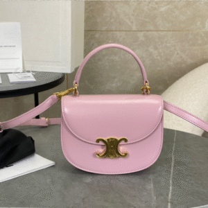 Celine Handle Shiny Wrinkled Leather Pink 15.5×11.5x5cm