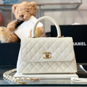 Chanel Coco Replica 11 Handbag Lizard Skin White With Lock Gold 23cm