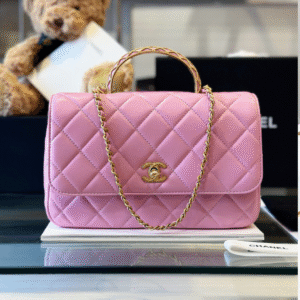 Chanel Coco Mini Handbags Pink With Lock Gold 22x21cm