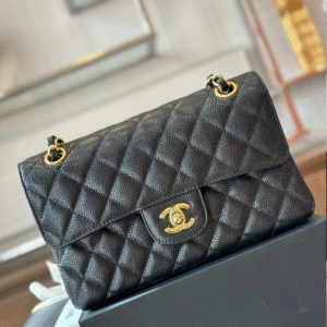 Chanel Classic Handbags With Lock Gold Black Leather 23cm