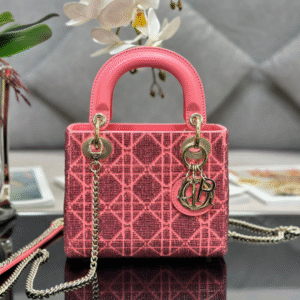 Dior Lady Super Pink Handbag with Beads 17x15x7cm