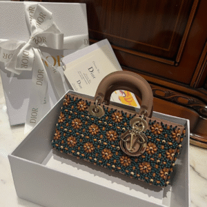 Dior D-Joy Medium Handbag With Beaded Pattern Like Auth 26cm