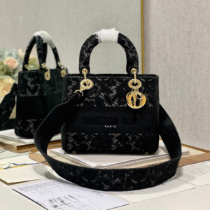 Túi Xách Dior Lady Họa Tiết Ren Hoa Nữ Màu Đen Rep 11 Cao Cấp 24cm