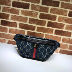 Gucci Belt Bag GG Velvet Blue in Velvet with Brass-tone