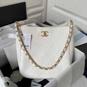 Chanel Calfskin Hobo Bag White/Black