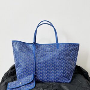 Goyard Blue Goyardine Canvas & Chevroches Calfskin Saint Louis PM Tote