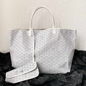 Goyard White Goyardine Canvas & Chevroches Calfskin Saint Louis PM Tote