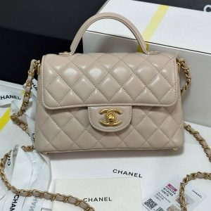 Chanel Beige Leather Small Top Handle Flap Bag