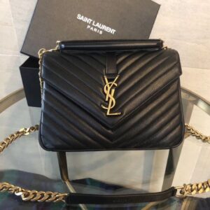 Saint Laurent medium College leather cross body bag in black with gold hardware