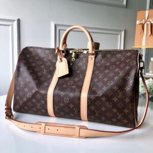 LV Monogram Canvas Keepall Bandoulière 55 Leather Duffle Bag