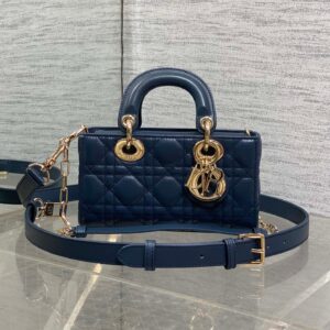 DIOR SMALL LADY D‑JOY BAG 19 IN DARK BLUE CANNAGE GOLD HARDWARE