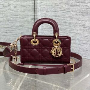 DIOR SMALL LADY D‑JOY BAG 19 IN BURGUNDY GOLD HARDWARE
