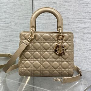 DIOR MEDIUM LADY BAG 24 IN POWDER BEIGE GOLD HARDWARE