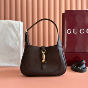GUCCI JACKIE 1961 SMALL BAG 28 CM IN DARK BROWN LEATHER WITH GOLD HARDWARE