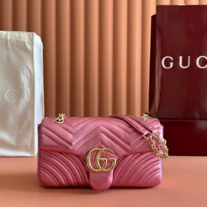 GUCCI GG MARMONT BAG 22 IN METALLIC PINK LAMBSKIN