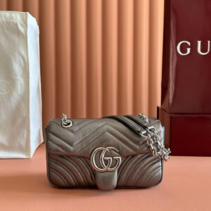 GUCCI GG MARMONT BAG 22 IN WARM GRAY BROWN LAMBSKIN