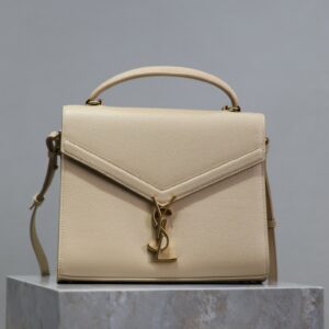 YSL CASSANDRA TOP HANDLE BAG MEDIUM IN BEIGE CALFSKIN GOLD HARDWARE
